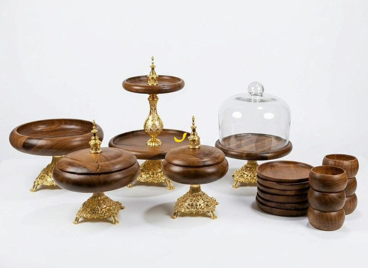 سرویس پذیرایی چوبی پایه طلایی